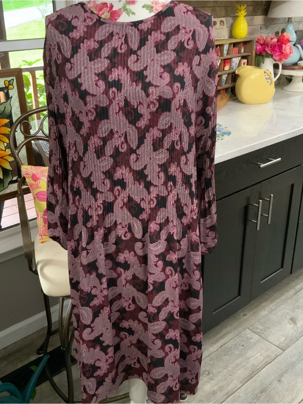 J Jill Wearever Pleated Shift Dress Long Sleeve Black Purple Women’s 2X New